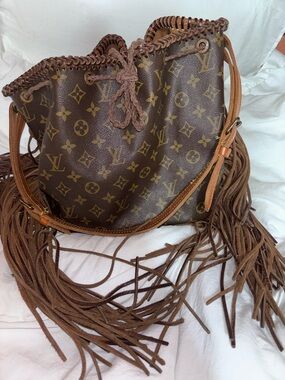 Louis Vuitton Brown Monogram Fringe Bucket Shoulder Bag